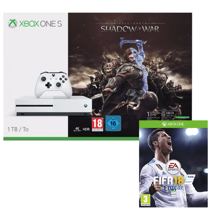 Xbox One S 1 To + FIFA 18 + L'ombre de la guerre