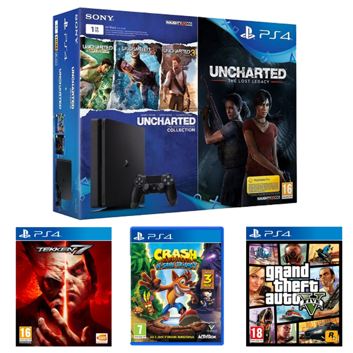 Pack PS4 Slim 1 To + 5 jeux uncharted lost legacy