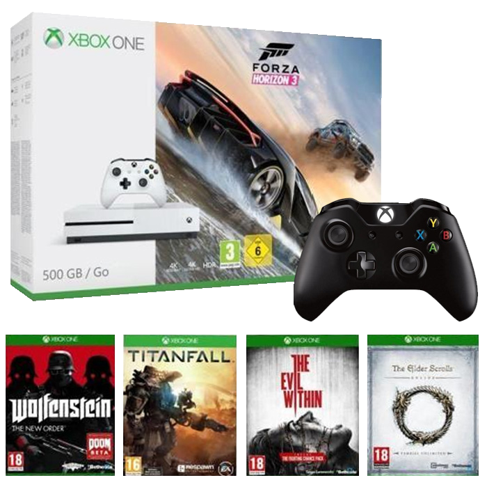 Pack Xbox One S 500 Go + 2 manettes + 5 jeux