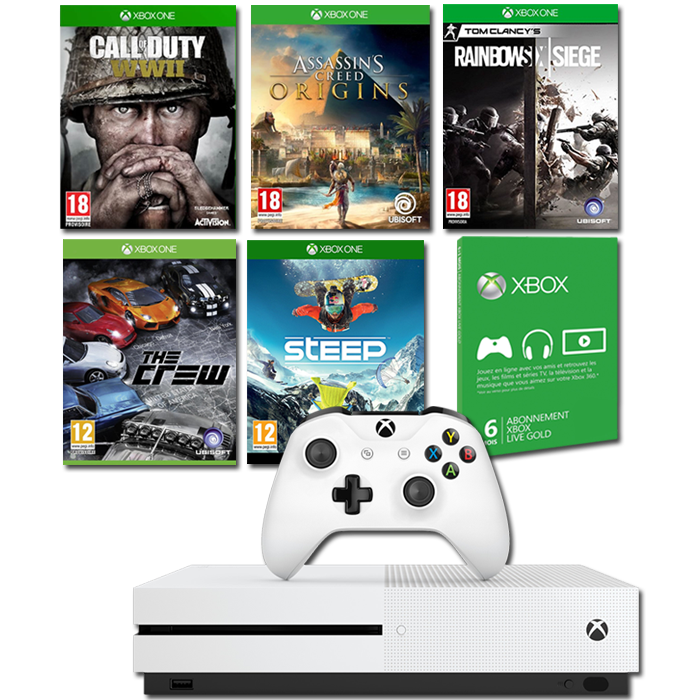 pack xbox one S 5 jeux 6 mois abonnement xbox live