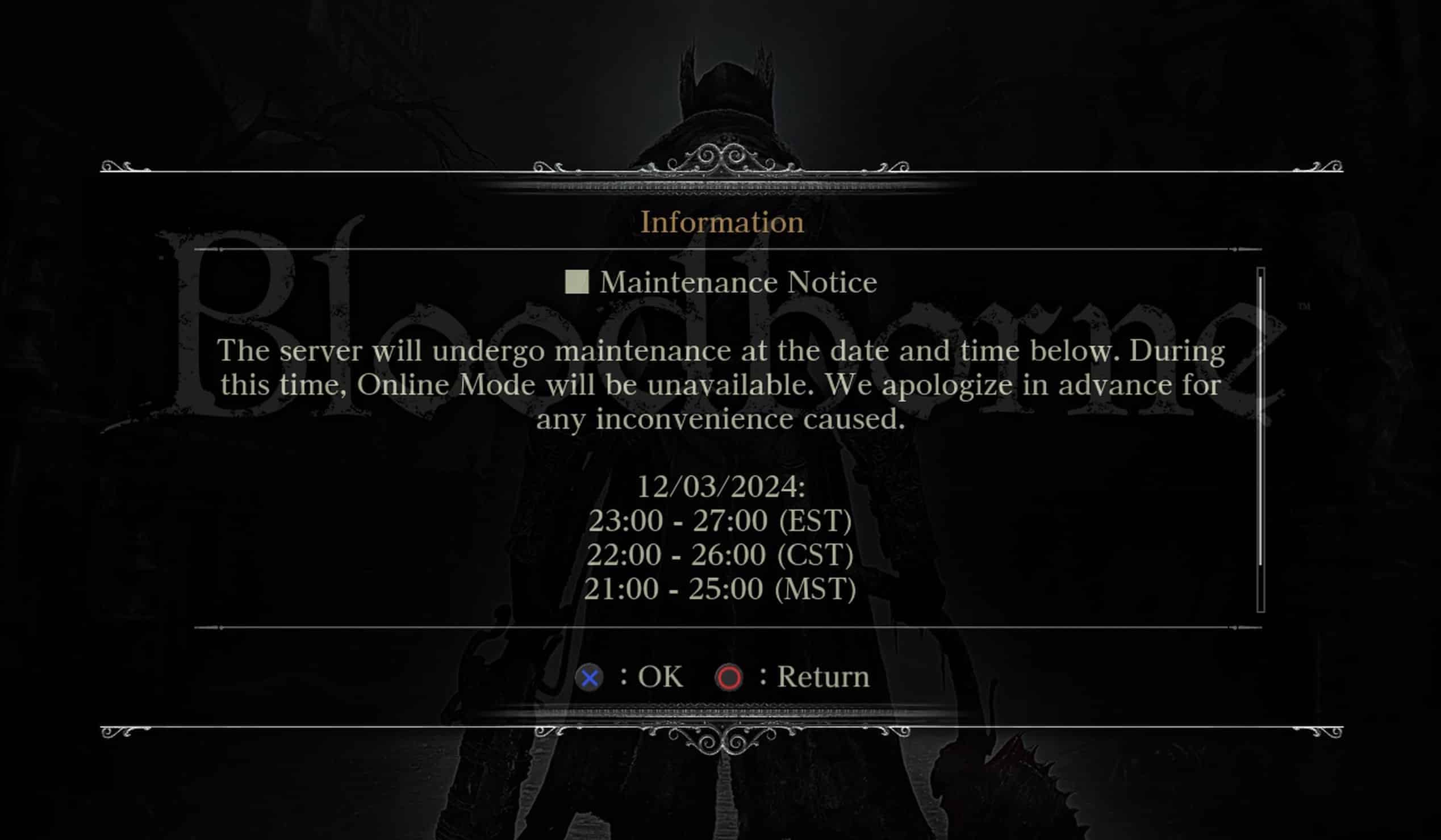 maintenance bloodborne screen