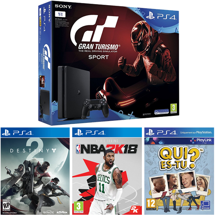 pack ps4 slim 1 To gran turismo sport destiny 2 nba 2k18 qui es tu