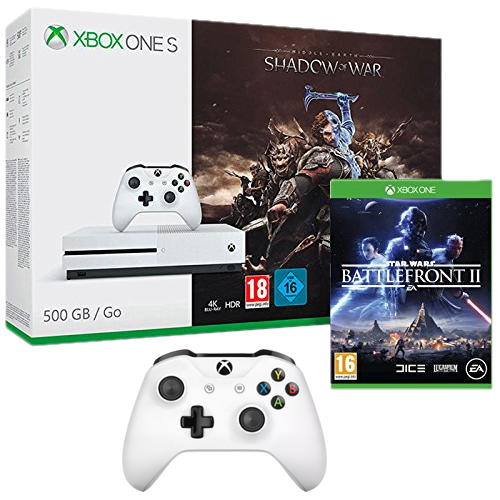 Xbox One S 500 Go + 2 manettes + L'ombre de la Guerre + Star Wars Battleffront 2