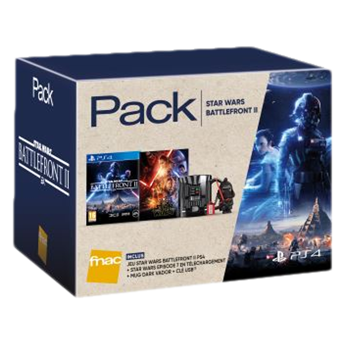 Pack Fnac Star Wars Battlefront 2 PS4 + Mug Dark Vador + Clé USB Kylo Ren ou Rey + Le film Star Wars Le Réveil de la Force copie