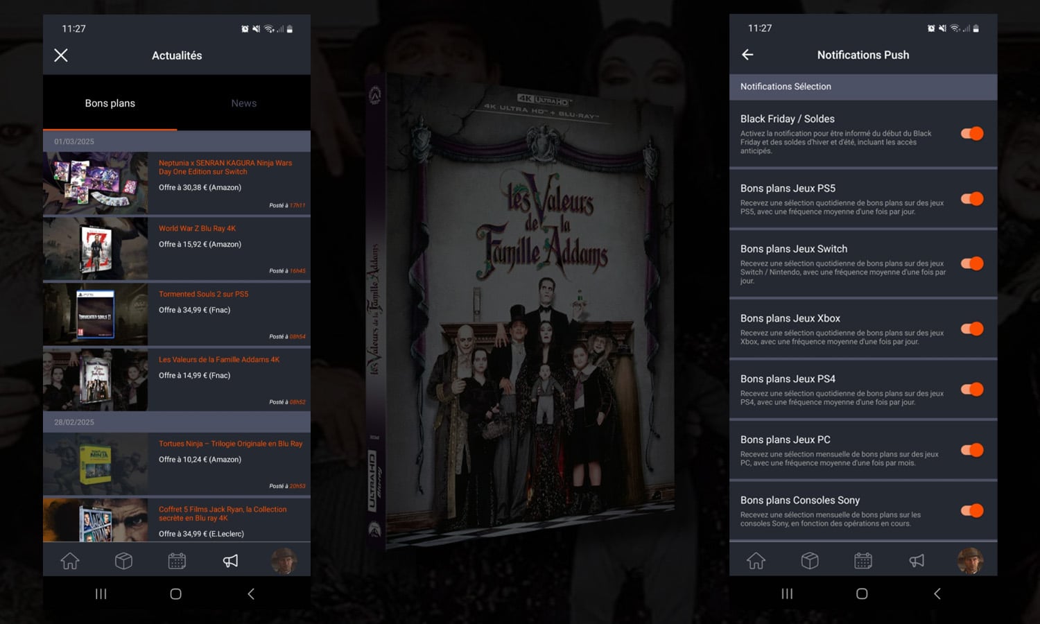 notifications bons plans fonctionnalités slider