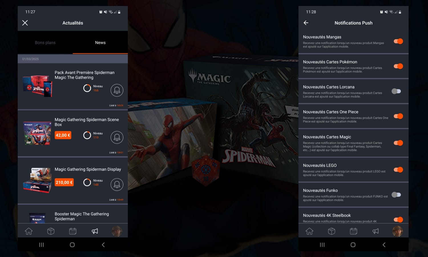 mise à jour appli choco notifications nouveaux produits slider