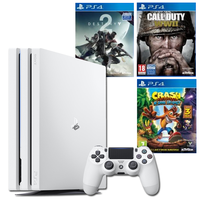 ps4 pro blanche 3 jeux cdiscount crash bandicoot cod ww2 destiny 2