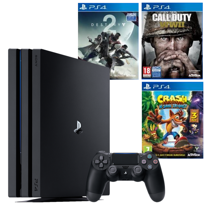 ps4 pro noire 3 jeux cdiscount crash bandicoot cod ww2 destiny 2