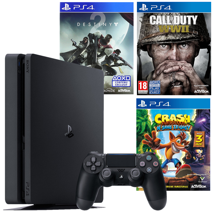 pack ps4 slim 3 jeux cod ww2 crash bandicoot n sane trilogy destiny 2