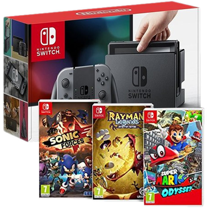 pack nintendo switch grise super mario odyssey sonic forces rayman legends
