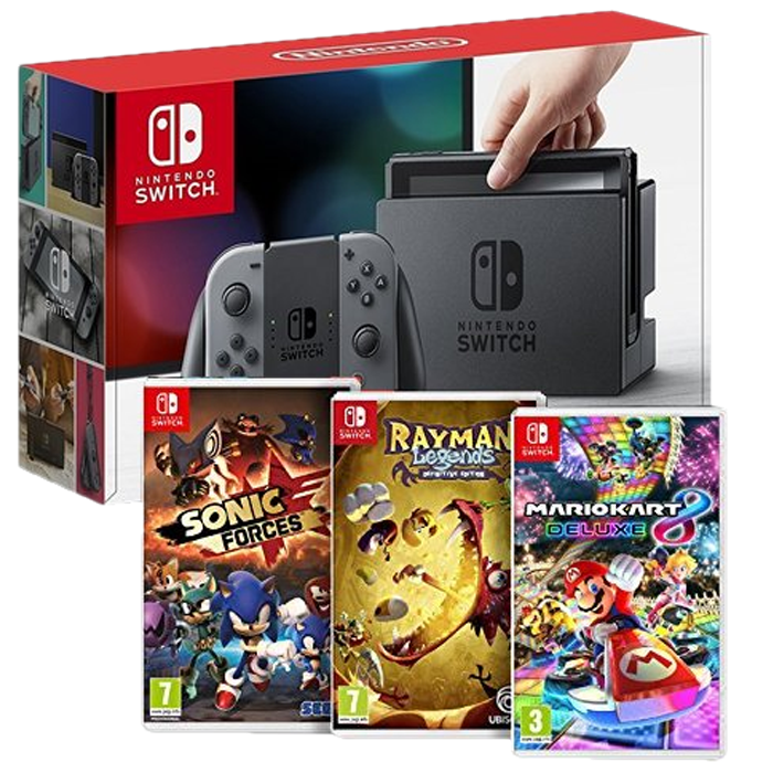 pack nintendo switch grise mario kart 8 sonic forces rayman legends