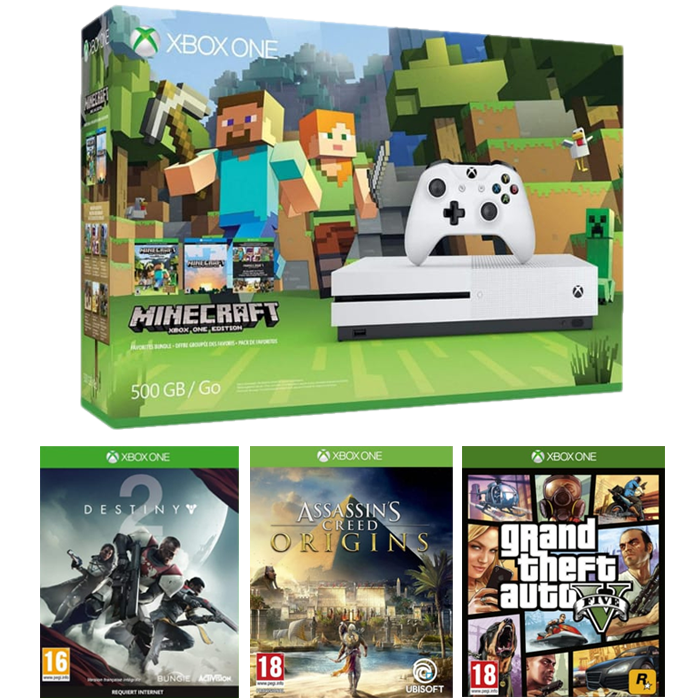 Xbox One S 500 Go Minecraft + Assassin's Creed Origins + Destiny 2 + GTA 5