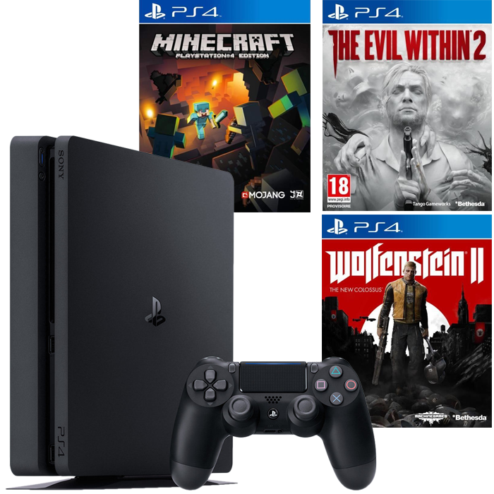 pack ps4 slim Minecraft + Wolfenstein 2 + The Evil Within 2