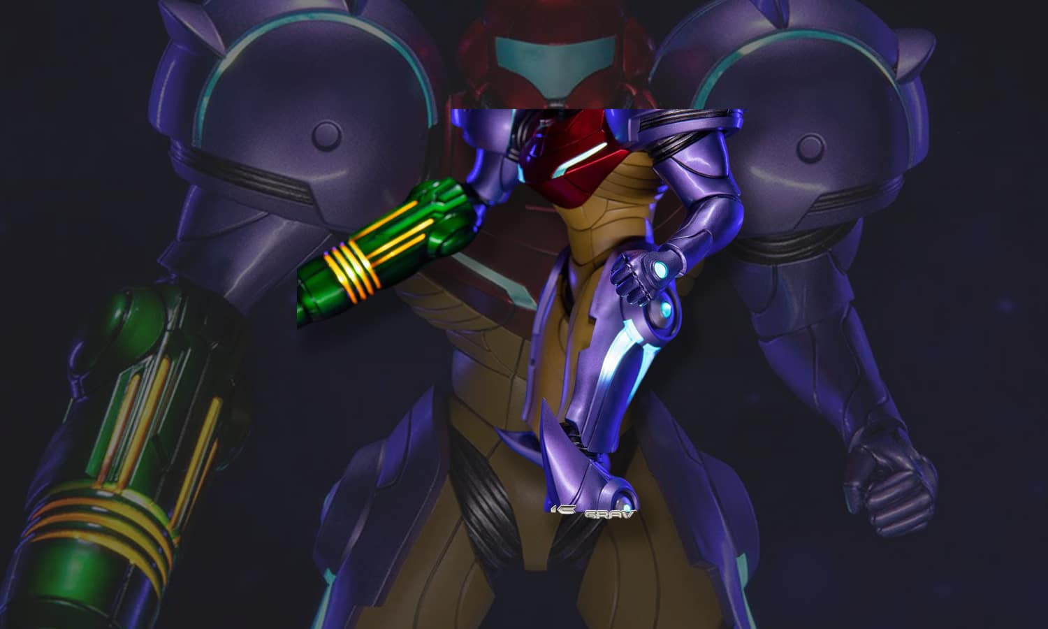 visuel slider figurine metroid samus gravity suit collector lignes allumées