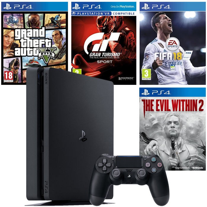 ps4 slim fifa 18 gt sport gta 5 evil within 2