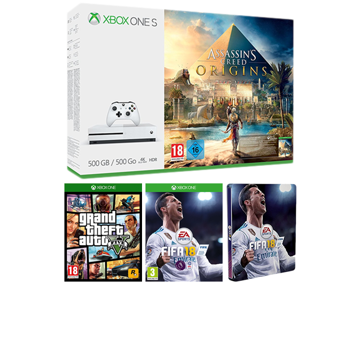 Xbox One S assasssin's creed origins + GTA 5 + FIFA 18 (+ steelbook) 2