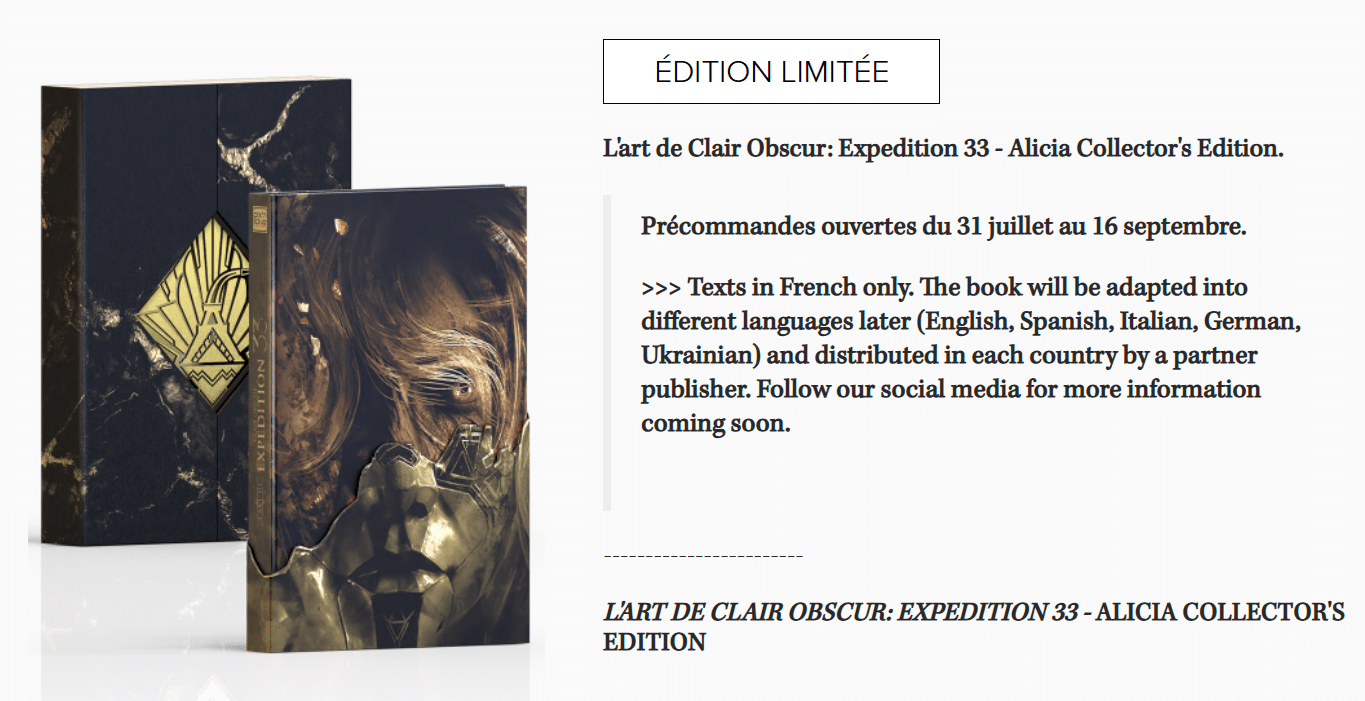 précommandes ouvertes artbook collector clair obscur expedition 33