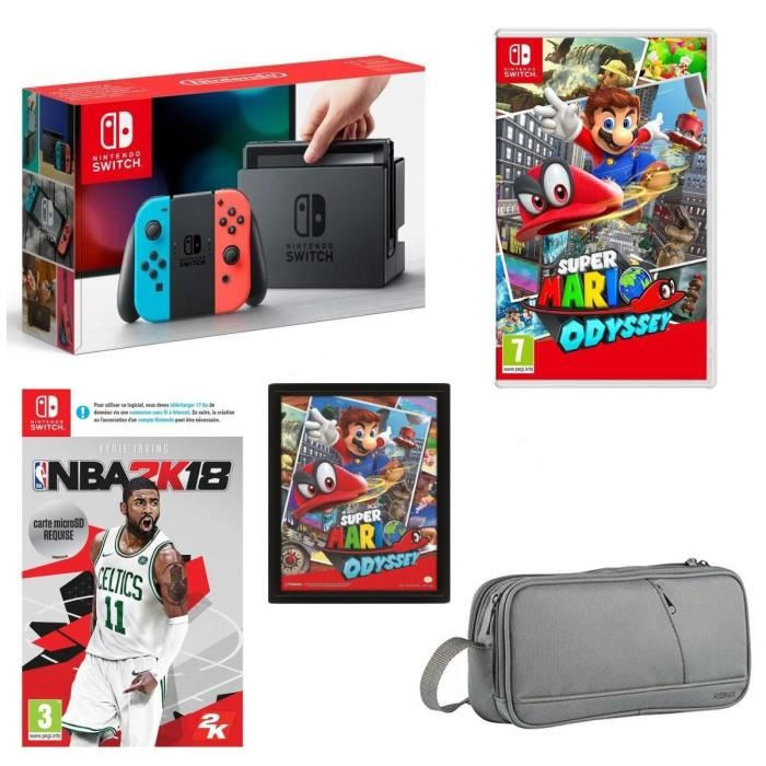 bon plan pack Switch + Mario Odyssey + NBA 2K18 + Cadre + Pochette